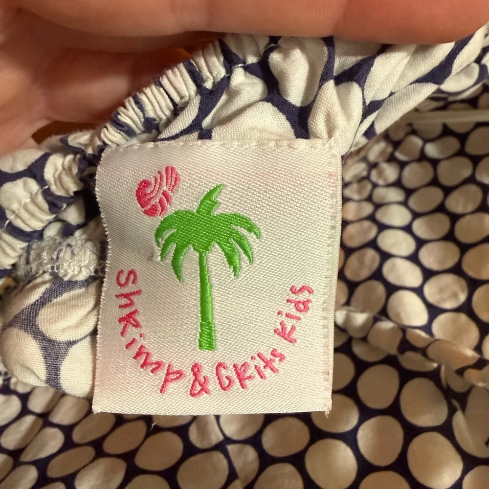 2T Girls Smocked Two Piece Swimsuit Polka Dots Lobster Crawfish Ruffles